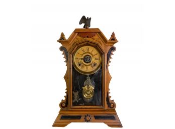Antique - The E. Ingrahm & Company Gingerbread Clock With Golden Eagle Finial