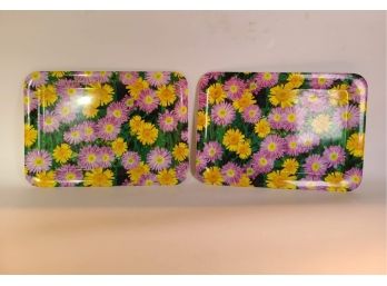 Pair Of Vintage Plastic Floral Trays