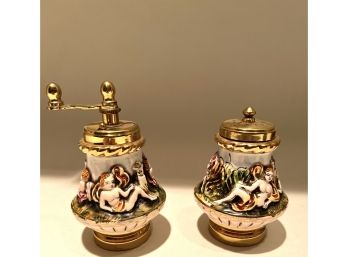 Capodimonte Style Ceramic Salt  Pepper Shakers Made In Italy