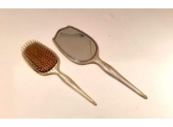 Sterling Silver Monogramed Brush And Mirror