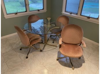 Glass Top Table With 4 Velour Chairs On Casters