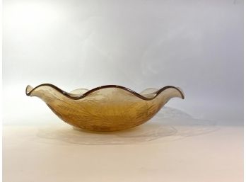 Handkerchief Edge Pressed Glass Amber Bowl