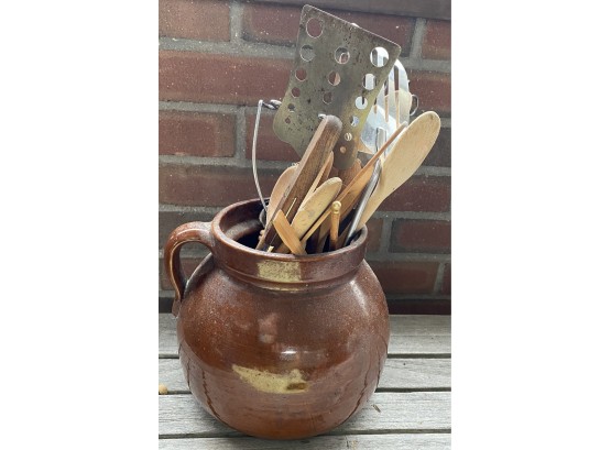 Vintage Pot With Wooden Utensils And More