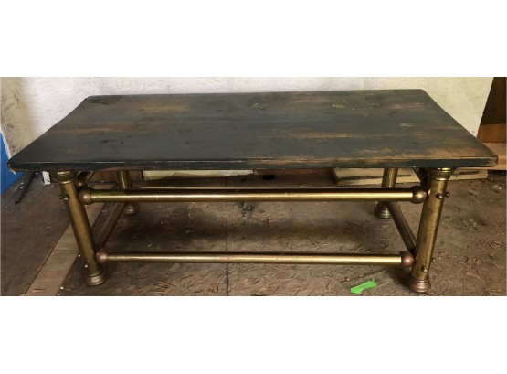 Brass And Wood Custom Coffee Table