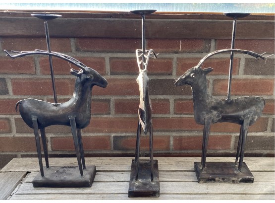 Three Metal Deer Candle Holders