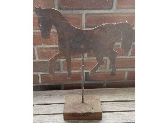 Metal Wooden Horse On Wood Plinth