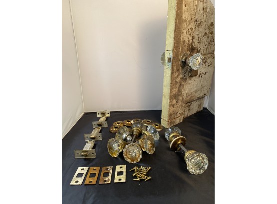 Ten Antique Reclaimed Beautiful Glass Door Knobs & Brass Hardware