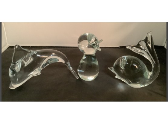Lot Of 3 Vintage Glass Figures. Dolphin, Bird, And Whale. Hand Blown Glass In Canada