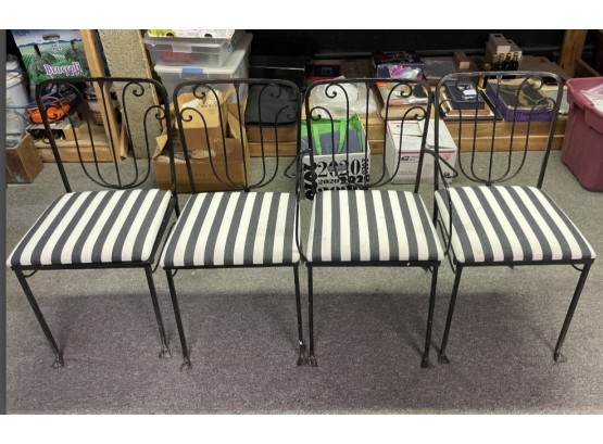 Lovely Set Of Four Hand- Wrought Iron Patio Chairs