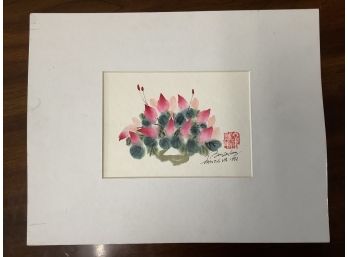 Lovely Floral Watercolor On Board. Signed And Dated By The Artist Illegibly.