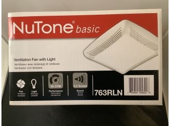 NEW IN BOX NuTone Brand Ventilation Fan With Light. Model 763RLN. Color Is White.