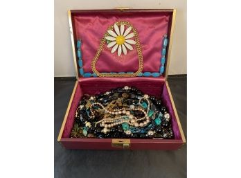 Collection Of Wonderful Costume Jewelry In Red & Gold Accents Jewelry Box