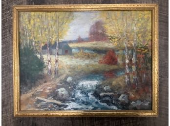 Vintage Oil Painting On Artist Board. Unsigned. Gold Tone Frame. Nice Condition Overall.