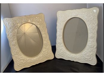 Two Beautiful Picture Frames With Rose Bush Design All Around And Very Nice Gold Trim.