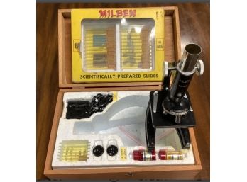 Vintage Students Milben Microscope Set With Extra Box Of Slides