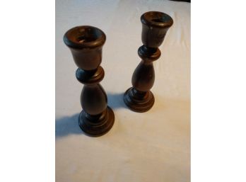 Pair Of Vintage Turned Wooden Candlesticks