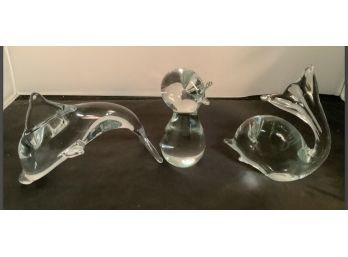 Lot Of 3 Vintage Glass Figures. Dolphin, Bird, And Whale. Hand Blown Glass In Canada