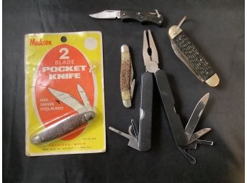 Lot Of  6 Jack Knives. Various Manufacturers. One With Pliers !