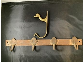 Lot Of 2 Brass/metal Coat Hooks. One With Duck Head.