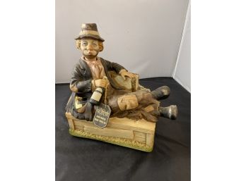 Battery Operated Melody In Motion Hand Painted Bisque Porcelain Figurine - Whistling Hobo