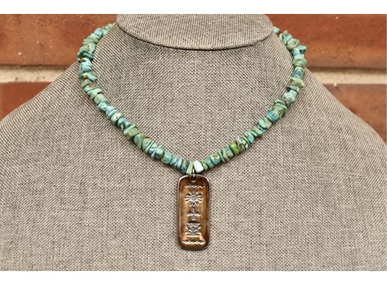 Turquoise Nugget Necklace With Sterling Silver Pendant 'Joy Guidance Life'