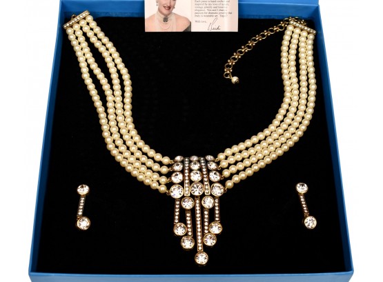 NEW! Heidi Dauss Multi-strand Faux Pearl And Crystal Necklace And Earring Set