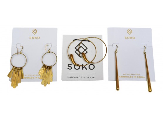 Three Pair Of Soko Handmade Pierced Earrings