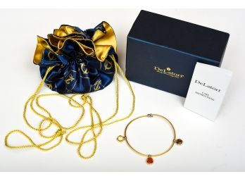 DeLatori Goldtone Adjustable Cable Bracelet With Gemstone Charms
