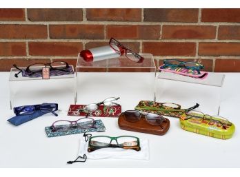 Collection Of Ten Pairs Of Reading Glasses With Different Magnifying Lenses