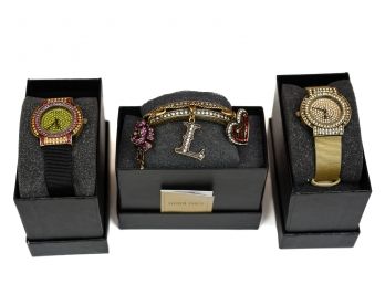 New! Pair Of Heidi Daus Watches And Three Charm Bracelet