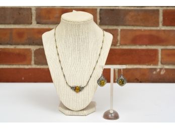 Sterling Silver And Amber Necklace And Earrings Set