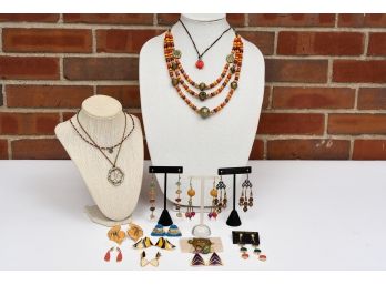 Collection Of Beaded Necklaces And Earrings