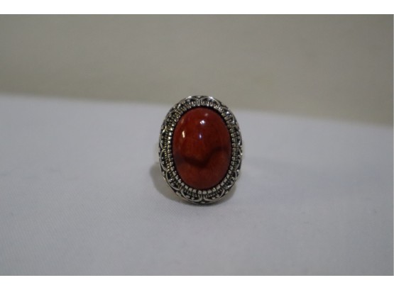 925 Sterling Silver With Red Stone Ring Signed 'GSJ' And 'CN' Size 8