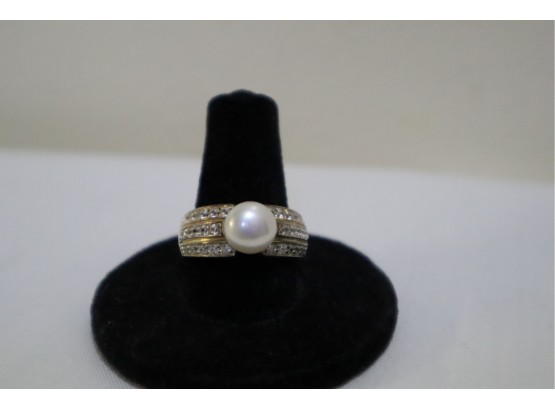 925 Sterling Silver With Real Pearl And CZ Ring China Size 8