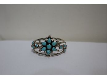 925 Sterling Silver With Turquoise Cuff Bracelet Signed Mexico
