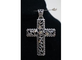 925 Sterling Silver And 14K Yellow Gold Embellishments Cross Pendant Signed 'A By JH' Thailand