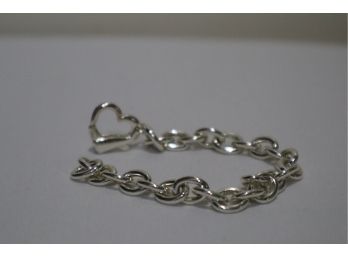925 Sterling Silver Link Chain With Heart Clasp Bracelet 7' Italy