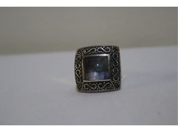 925 Sterling Silver With Marcasites And Abalone Ring Signed 'NF' Thailand Size 7