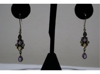925 Sterling Silver With Multi-colored Stones Earrings Signed India