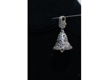925 Sterling Silver Bell Pendant Signed'NV' Indonesia