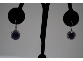 925 Sterling Silver With Blue Stone Earrings Signed 'BA' Indonesia