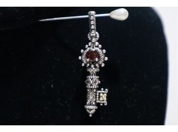 925 Sterling Silver With 18K Yellow Gold Embellishments And Red Stone Key Pendant Signed 'Bixby'