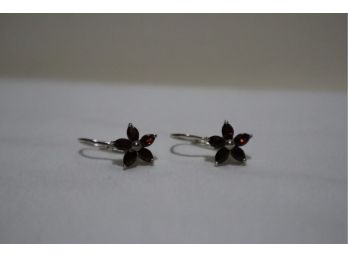 925 Sterling Silver With Red Stones Earrings