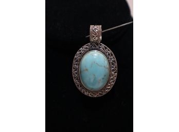 925 Sterling Silver With Turquoise Pendant Signed 'CFJ' Thailand