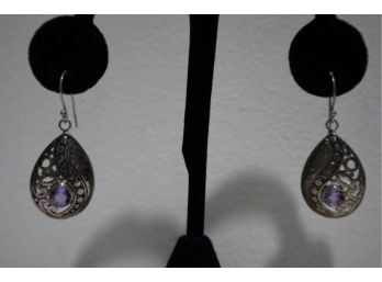 925 Sterling Silver With Purple Stone Earrings