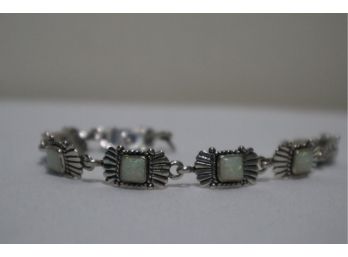 925 Sterling Silver With Opal Colored Stones Bracelet 6.5' Signed 'QT'