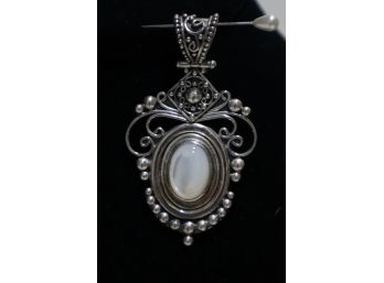 925 Sterling Silver With Mother Of Pearl Pendant Signed 'BA' Indonesia