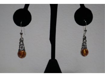 925 Sterling Silver With Amber Earrings