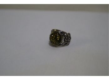 925 Sterling Silver With Amber Ring Size 6