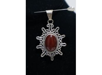 925 Sterling Silver With Rust Colored Stone Pendant Signed Mexico